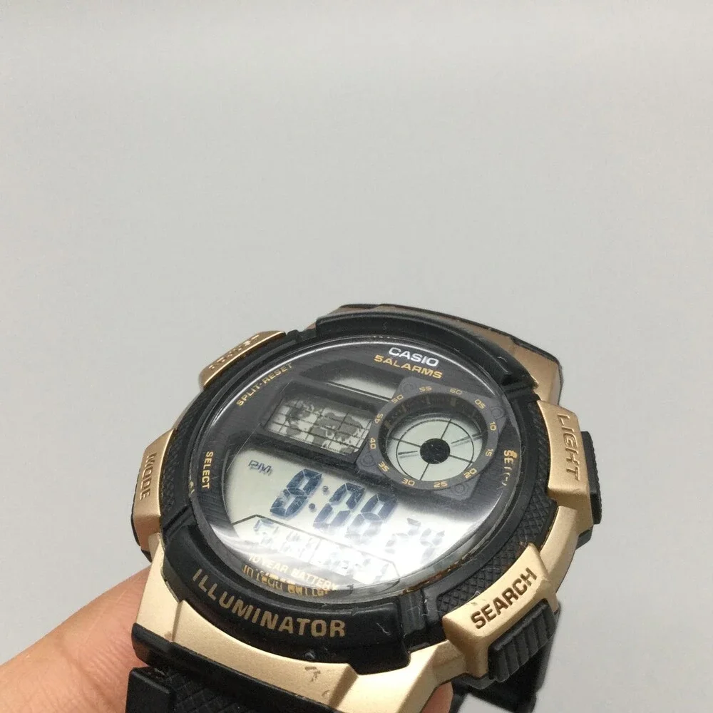 Casio 3198 AE1000W Mens Watch 43mm Gold World Time Illuminator 100M Black